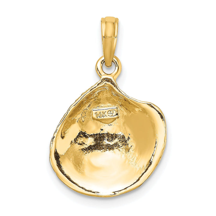 14K Yellow Gold Textured Polished Finish Clam Shell Charm Pendant