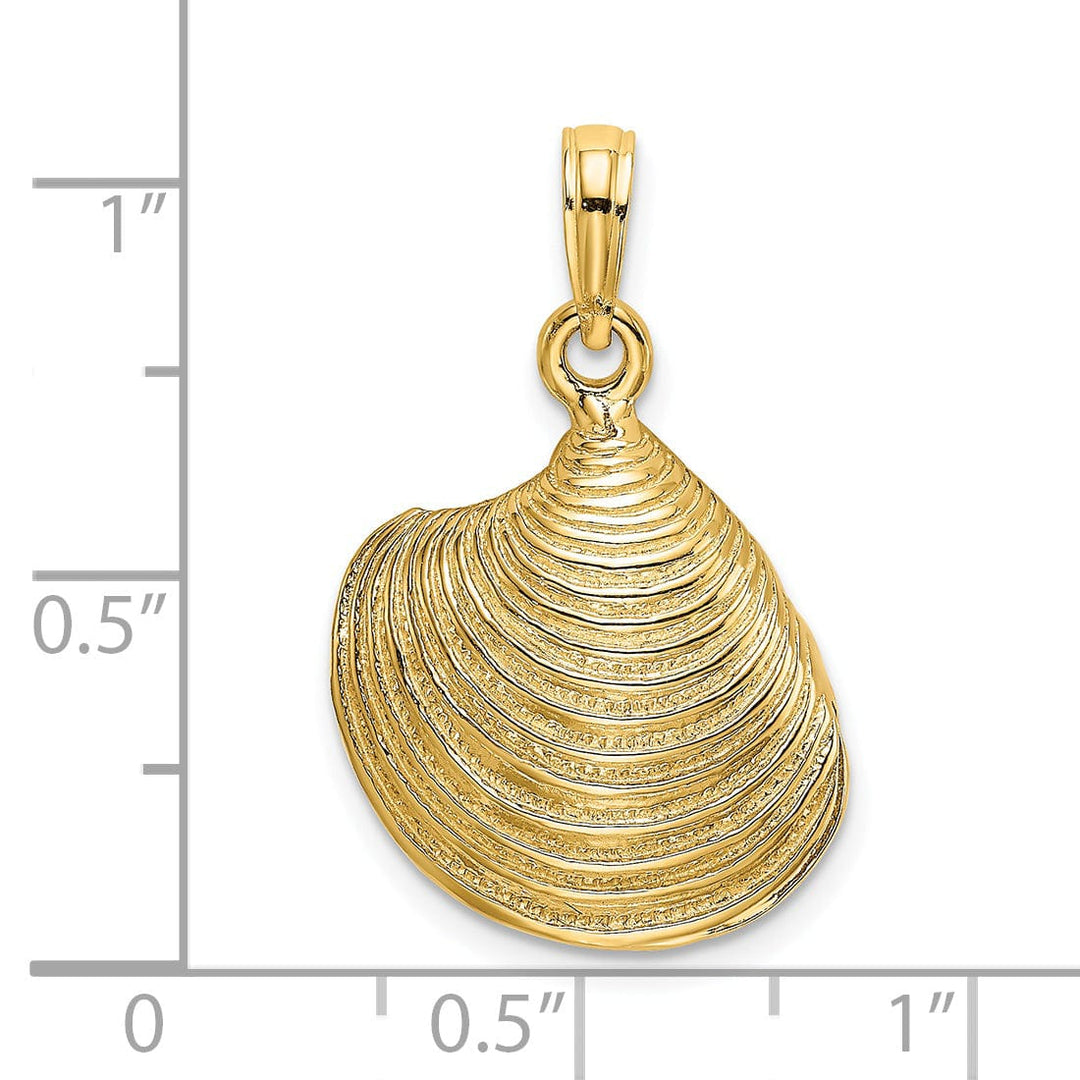 14K Yellow Gold 3-Dimensional Polished Textured Finish Clam Shell Charm Pendant