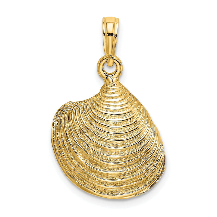 14K Yellow Gold 3-Dimensional Polished Textured Finish Clam Shell Charm Pendant