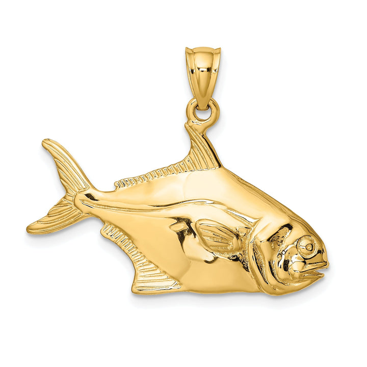 14K Yellow Gold Textured Polished Finish 3-Dimensional Pompano Fish Charm Pendant