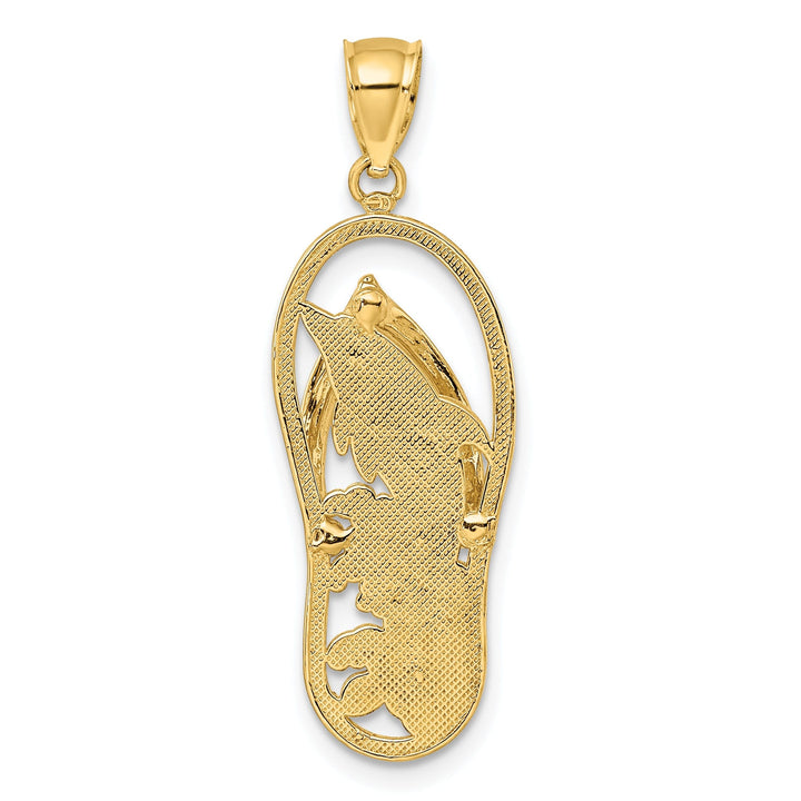 14K Yellow Gold Solid Polished Finish Dolphin in Flip Flop Sandle Design Charm Pendant