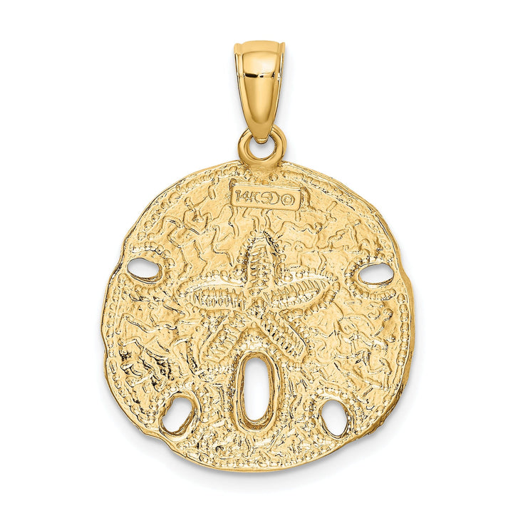 14k Yellow Gold Textured Polished Finish Sand Dollar Charm Pendant