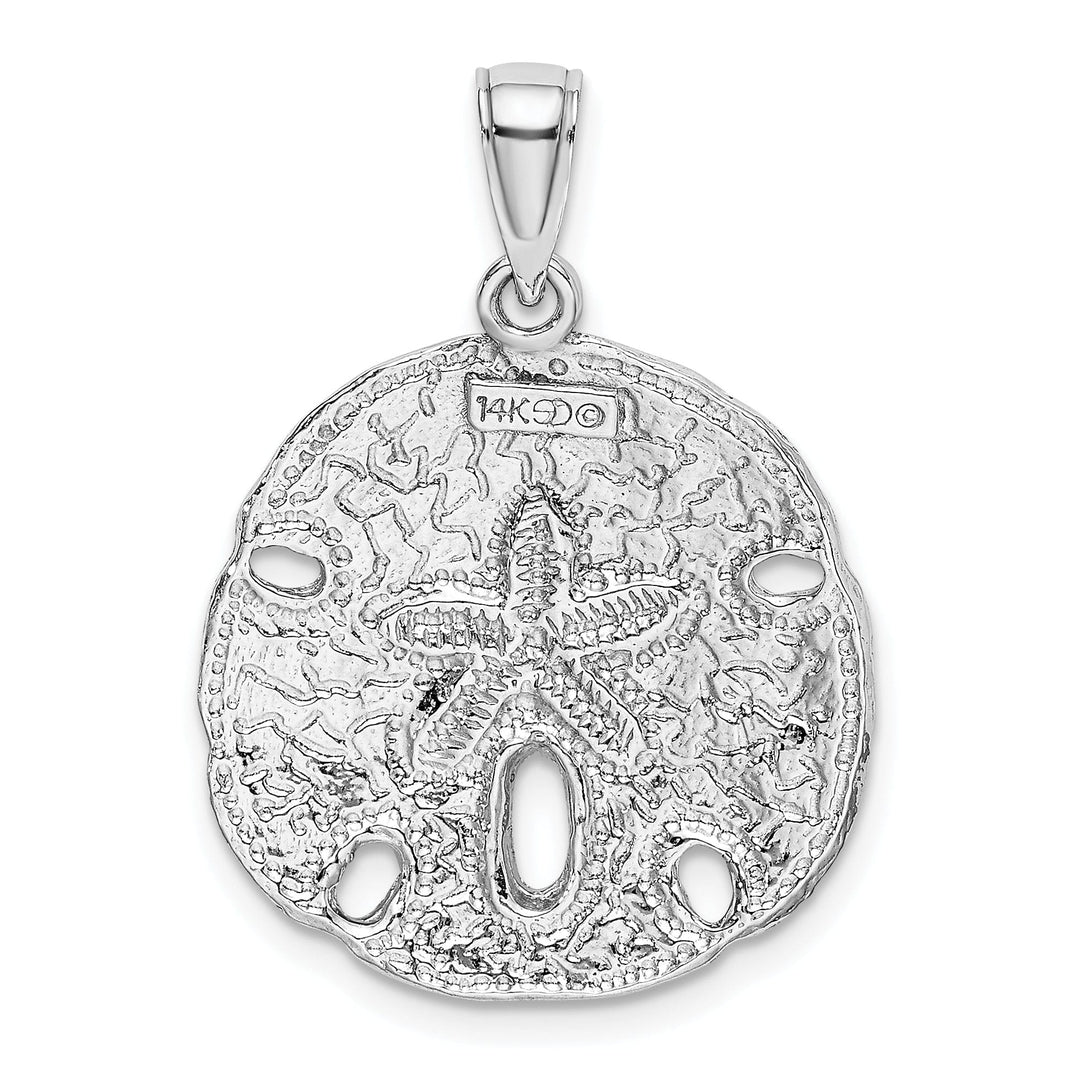 14k White Gold Textured Polished Finish Sand Dollar Charm Pendant