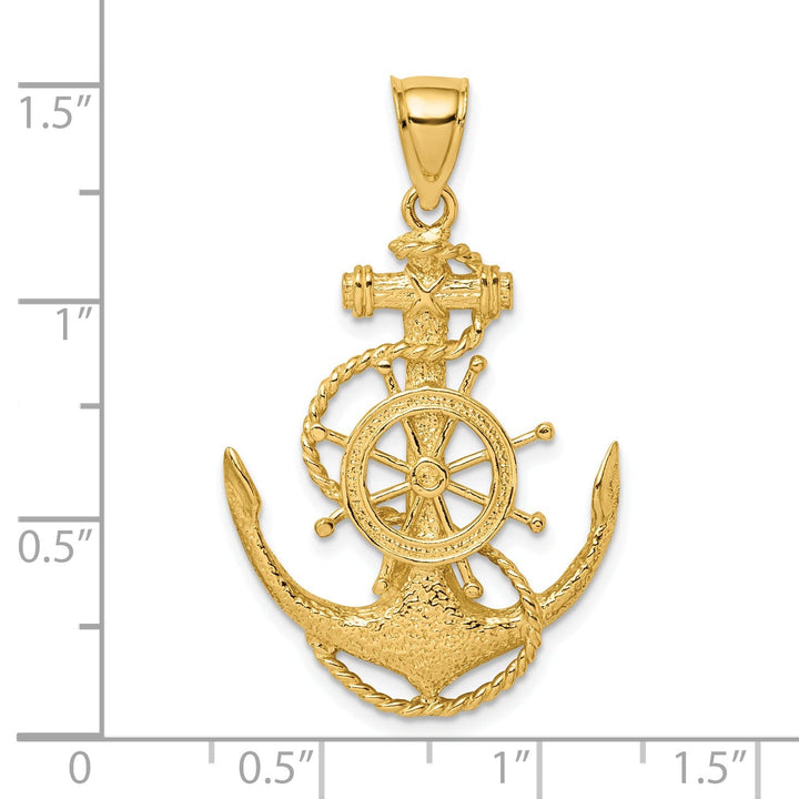 14K Yellow Gold Polished Finish 2-D Anchor Wheel Rope Design Charm Pendant