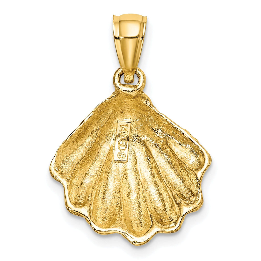 14K Yellow Gold Polished Textured Finish Oyster Shell Charm Pendant