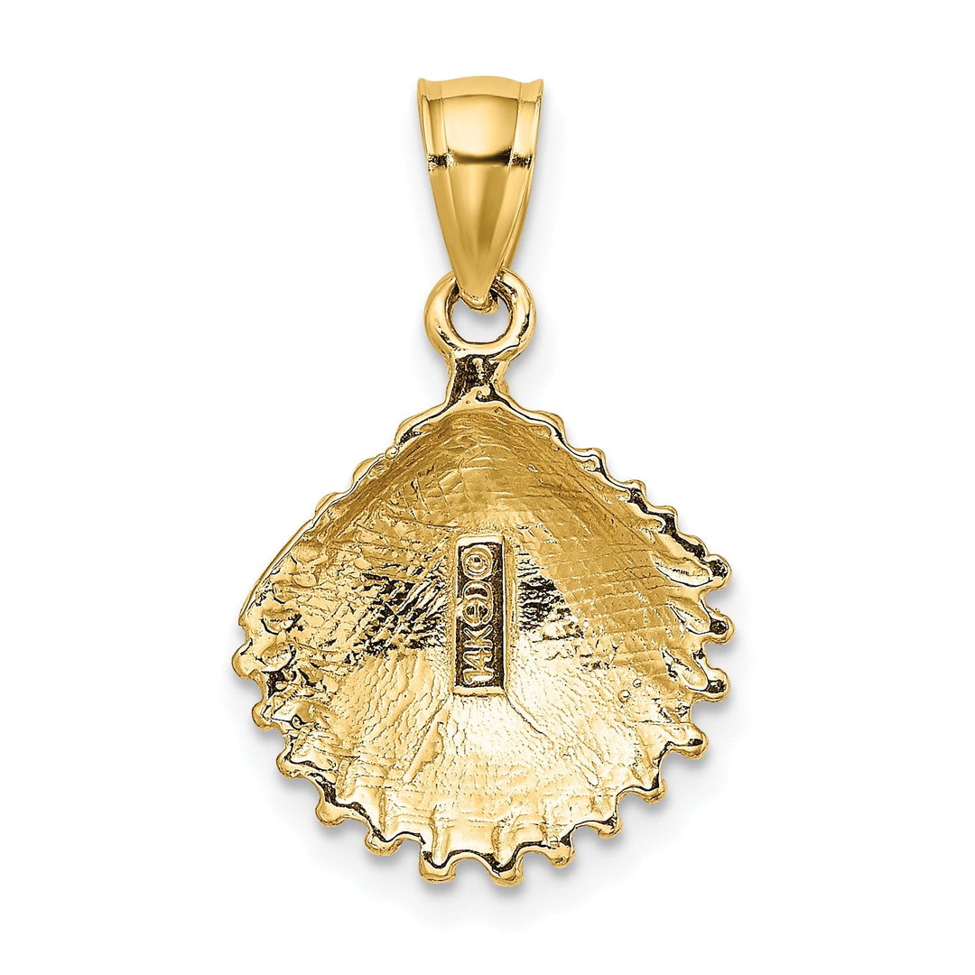 14k Yellow Gold Soild Polished Texture Finish Scallop Shell Charm Pendant