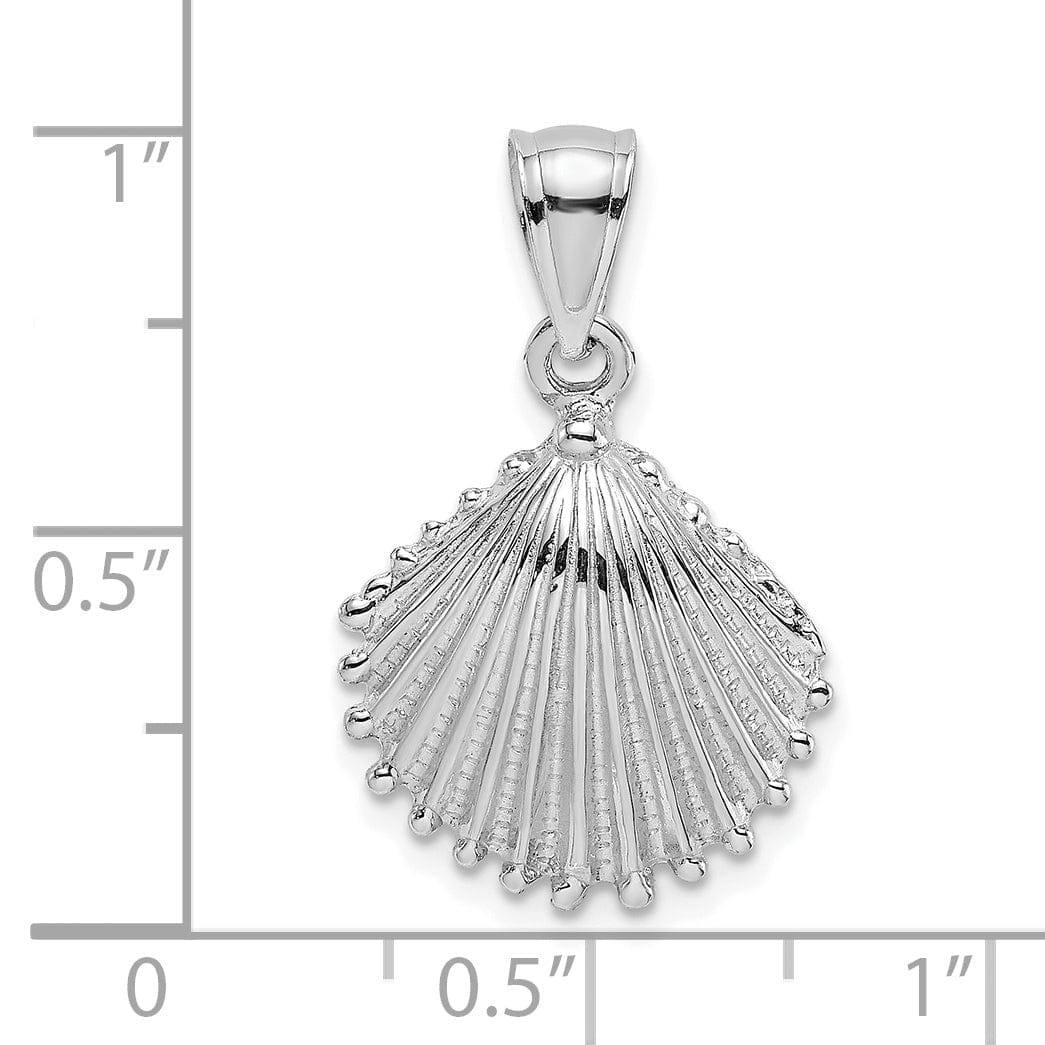 14k White Gold Soild Polished Texture Finish Scallop Shell Charm Pendant