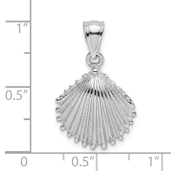 14k White Gold Soild Polished Texture Finish Scallop Shell Charm Pendant