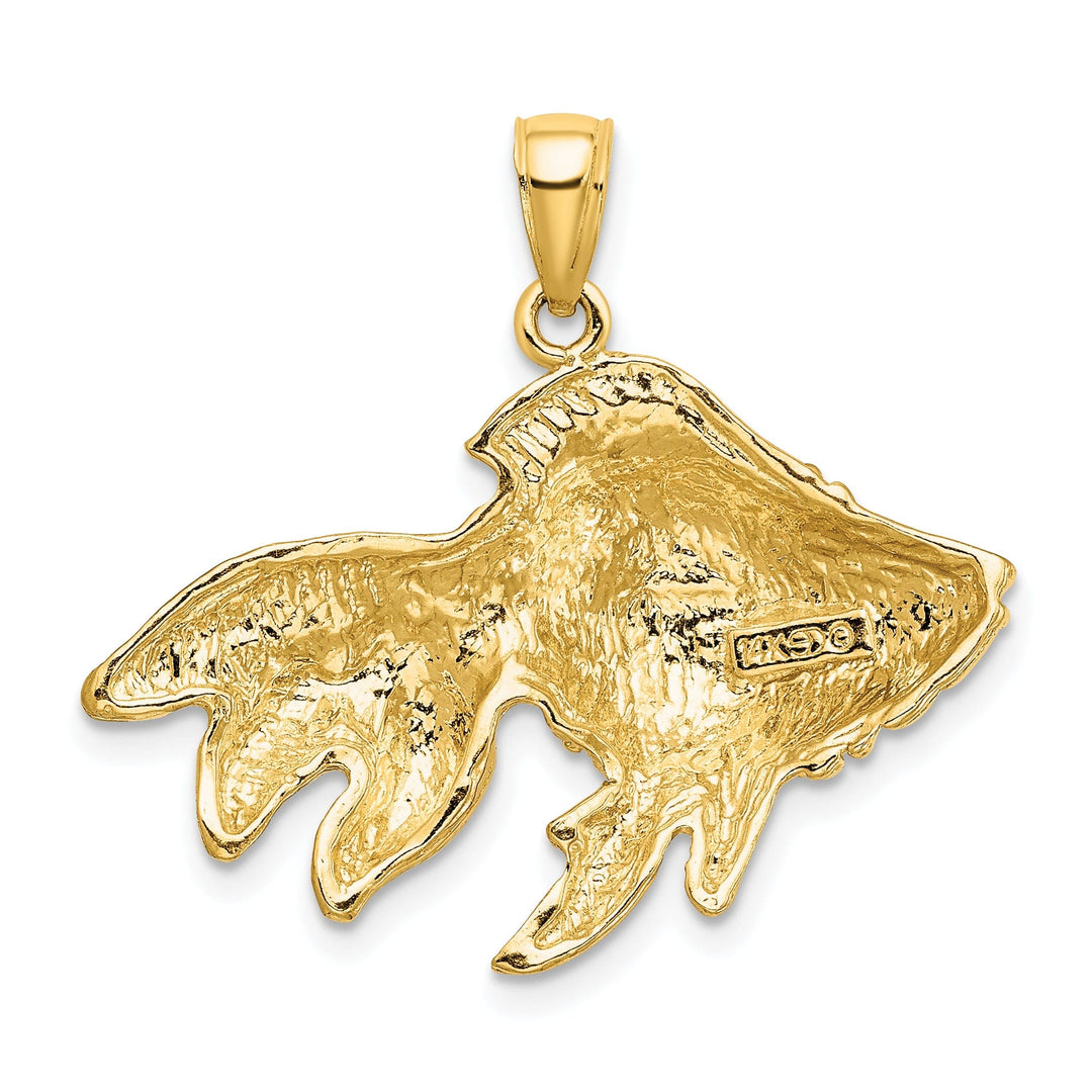 14K Yellow Gold Textured Polished Finish Striped Fish 2D Design Charm Pendant