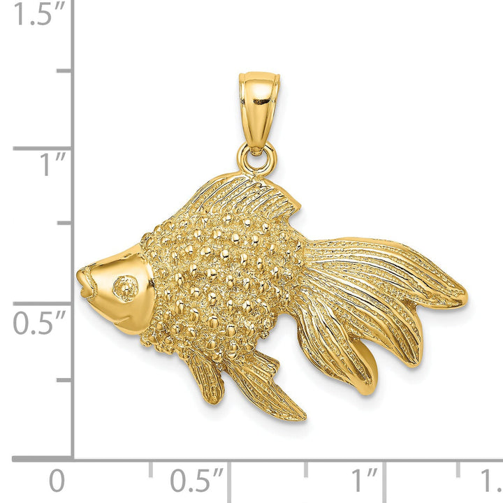 14K Yellow Gold Textured Polished Finish Striped Fish 2D Design Charm Pendant