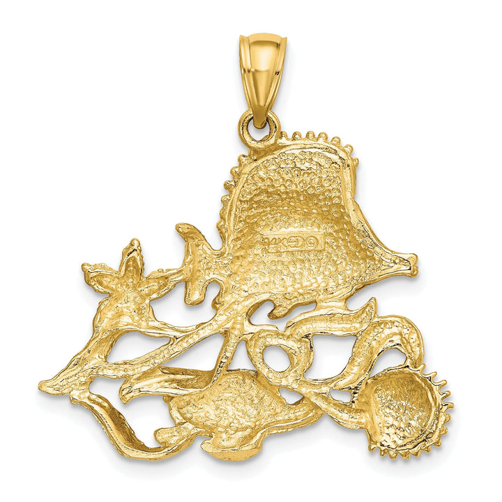 14K Yellow Gold Polished Solid Textured Finish Aquarium Story Design Charm Pendant