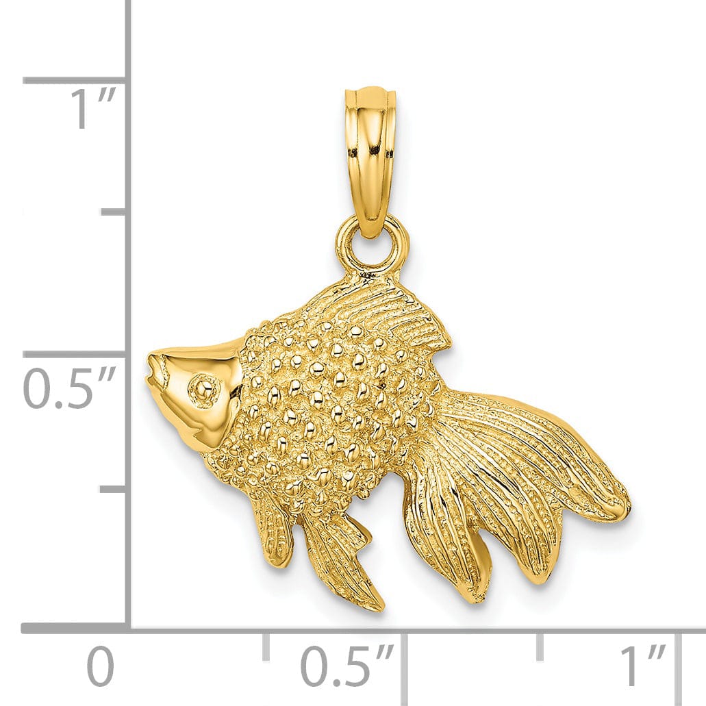 14K Yellow Gold Polished Finish Fish Design Textured Charm Pendant