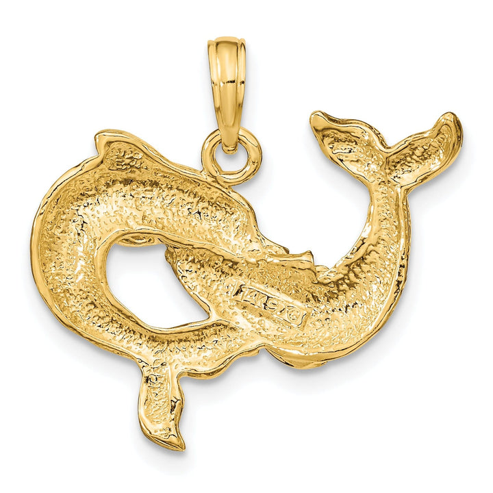 14k Yellow Gold Solid Polished Dolphins Charm Pendant