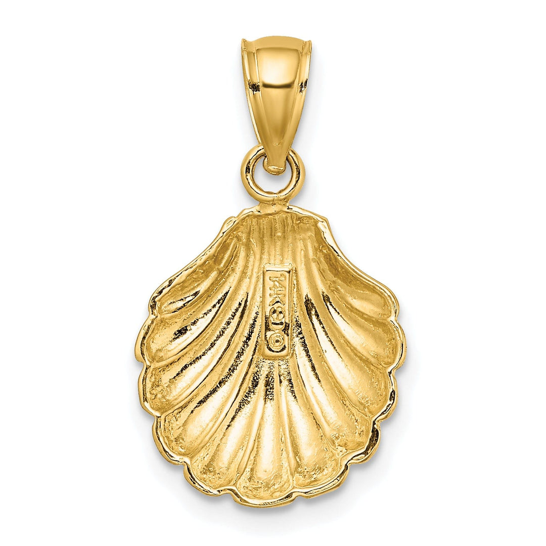 14K Yellow Gold Polished Finish 2-Dimentional Scallop Shell Charm Pendant