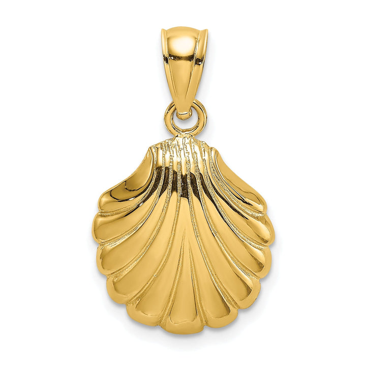 14K Yellow Gold Polished Finish 2-Dimentional Scallop Shell Charm Pendant