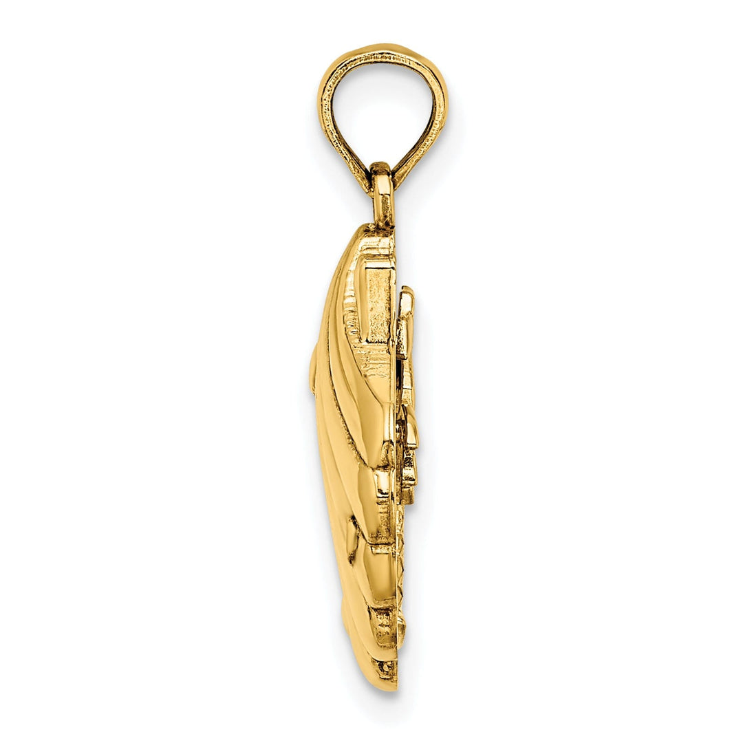 14K Yellow Gold Polished Texture Finish Reversible 3-Dimensional Palm Trees in Shell Design Charm Pendant