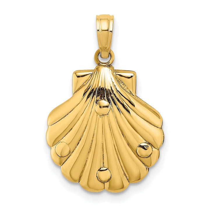 14K Yellow Gold Polished Texture Finish Reversible 3-Dimensional Palm Trees in Shell Design Charm Pendant