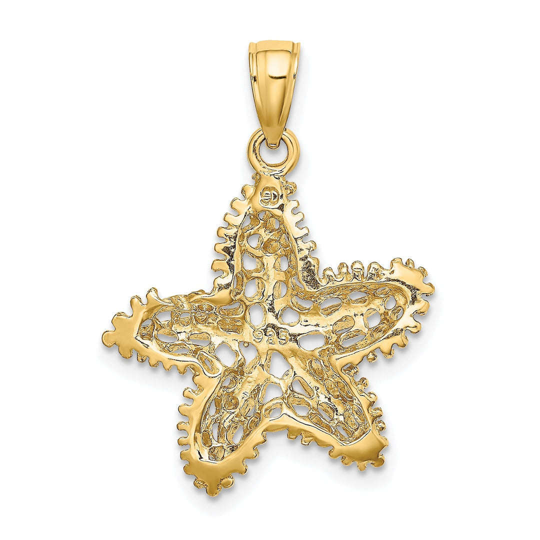 14K Yellow Gold Textured Polished Finish Starfish Filigree Design Charm Pendant