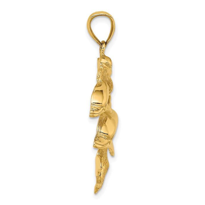 14K Yellow Gold Polished Finish 2-Dimensional Three Dolphins Swimming Together Charm Pendant