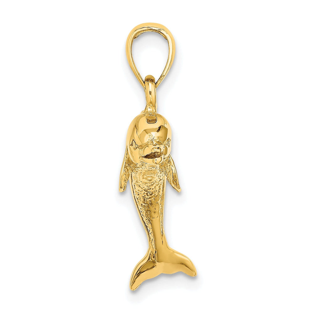 14k Yellow Gold 3D Solid Casted Polished and Textured Finish Jumping Dolphin Charm Pendant