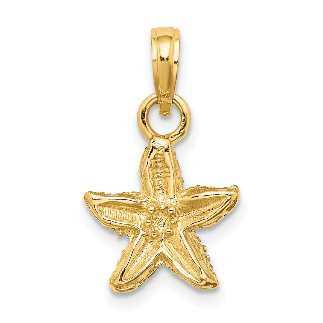 14K Yellow Gold Solid Polished Textured Finish Open Back Starfish Charm Pendant