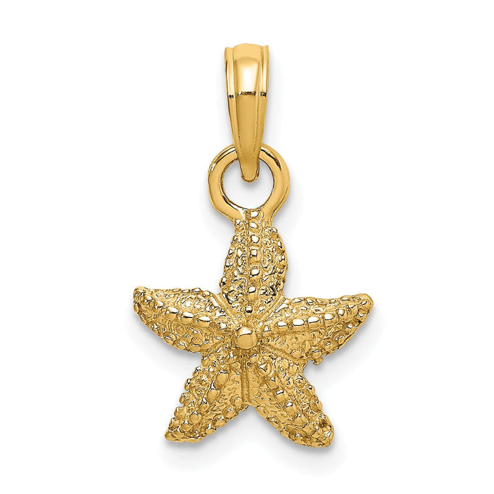 14K Yellow Gold Solid Polished Textured Finish Open Back Starfish Charm Pendant