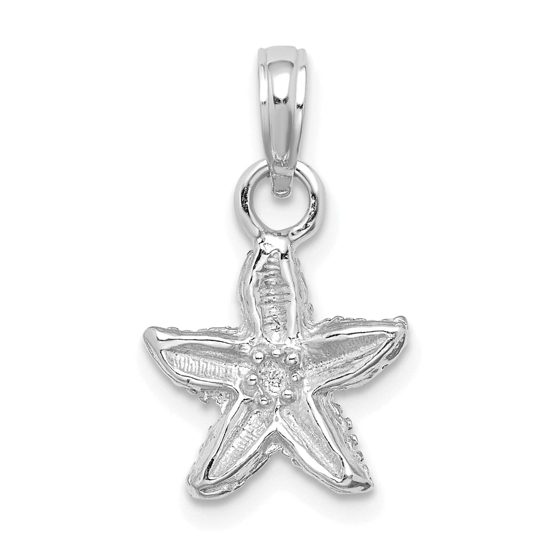 14K White Gold Solid Polished Textured Finish Open Back Starfish Charm Pendant