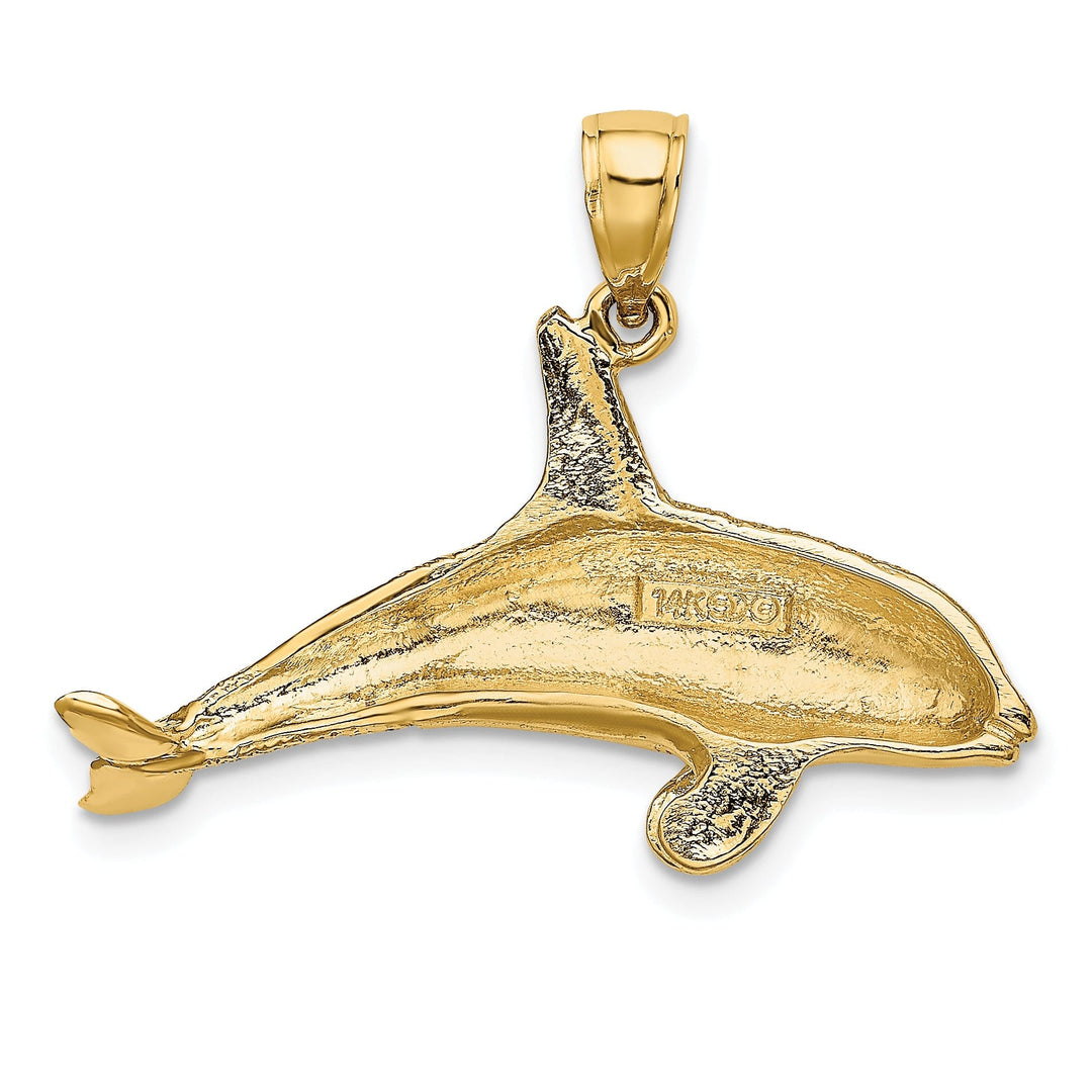 14K Yellow Gold Textured Polished Finish 2-Dimensional Killer Whale Charm Pendant