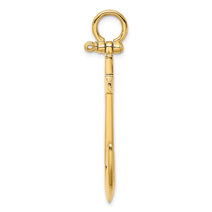 14K Yellow Gold 3-Dimensional Polished Finished Large Anchor Charm Pendant