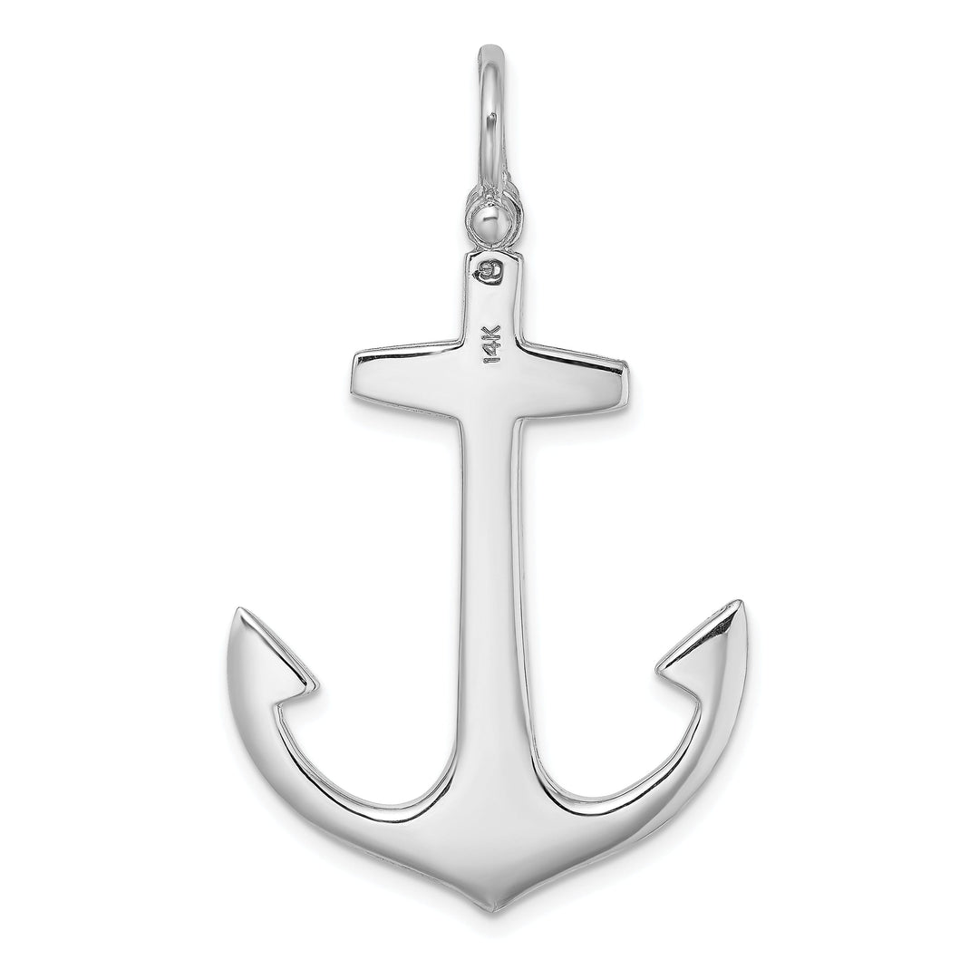 14K White Gold 3-Dimensional Polished Finished Large Anchor Charm Pendant