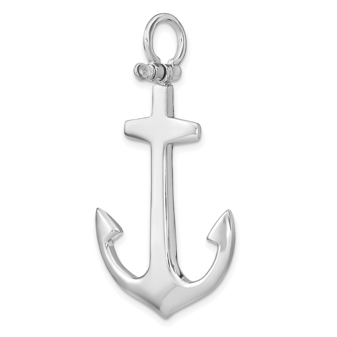 14K White Gold 3-Dimensional Polished Finished Large Anchor Charm Pendant