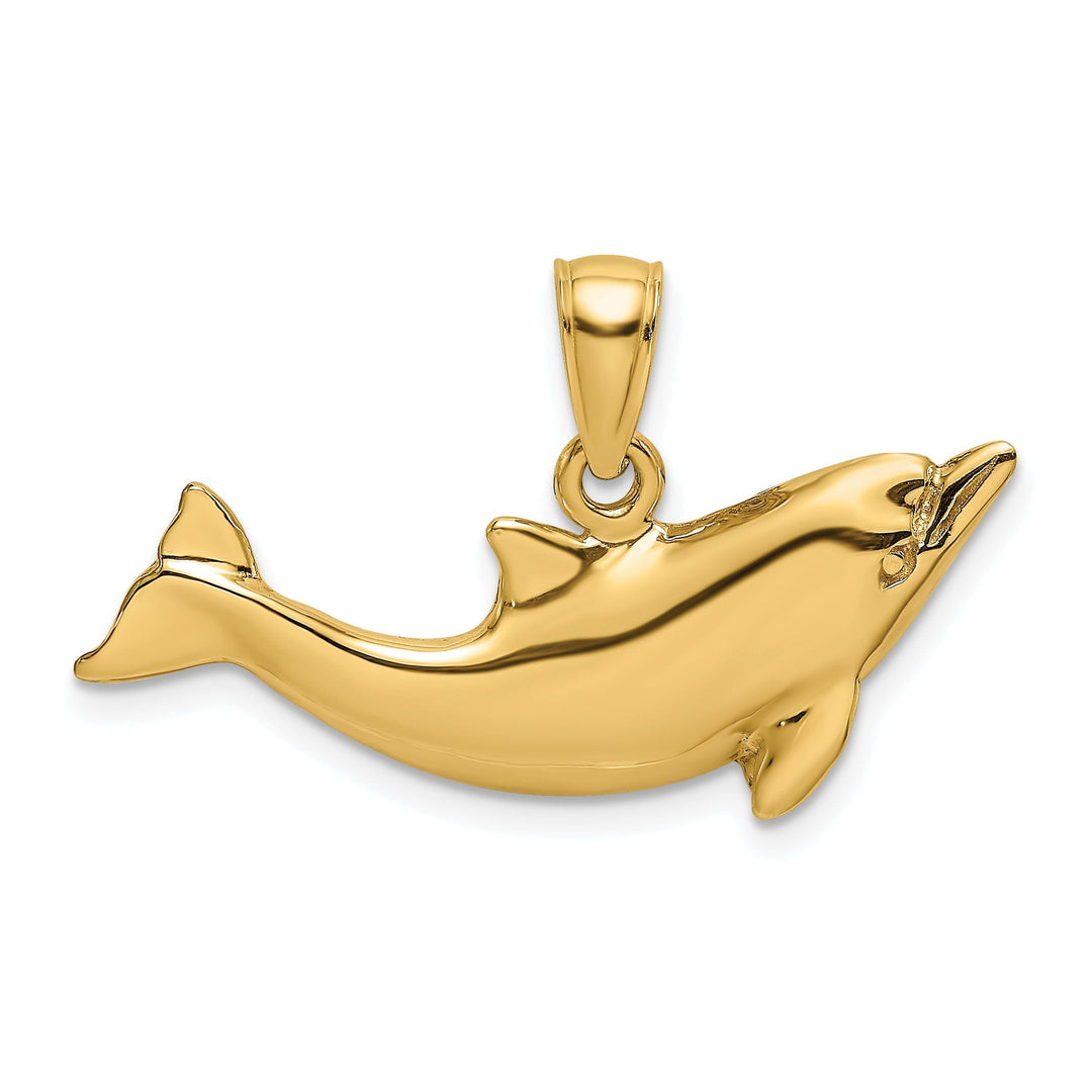 14k Yellow Gold Casted Open Back Polished Finish Solid Dolphin Charm Pendant