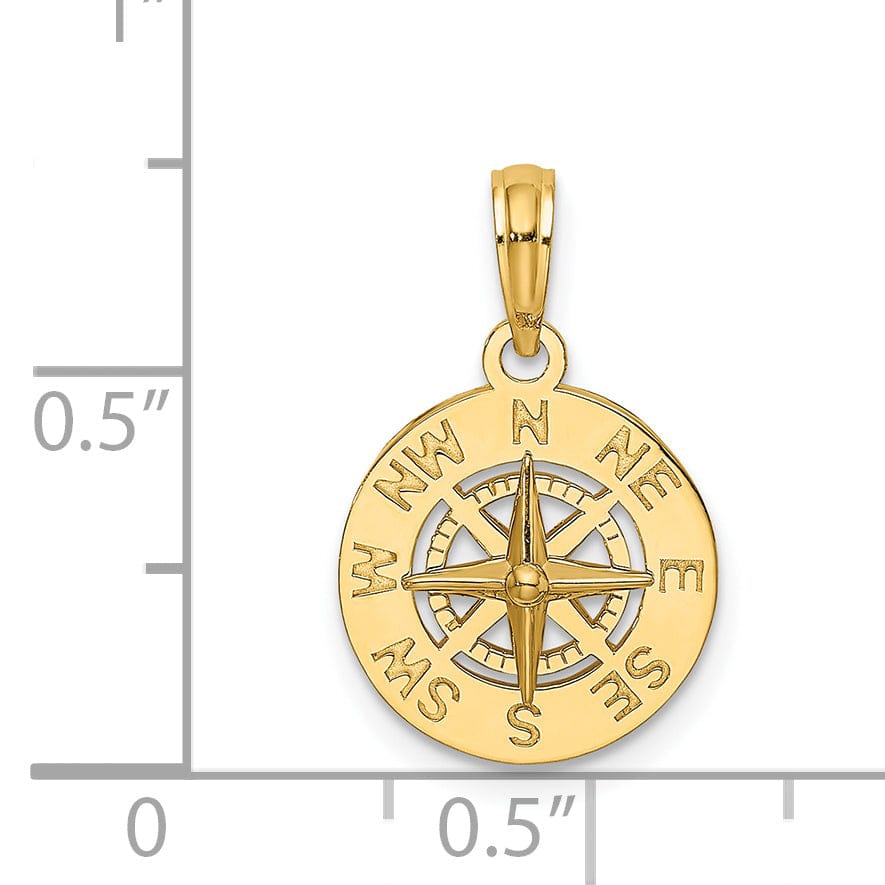 14K Yellow Gold Polished Finish Boating Nautical Boating Compass Charm Pendant