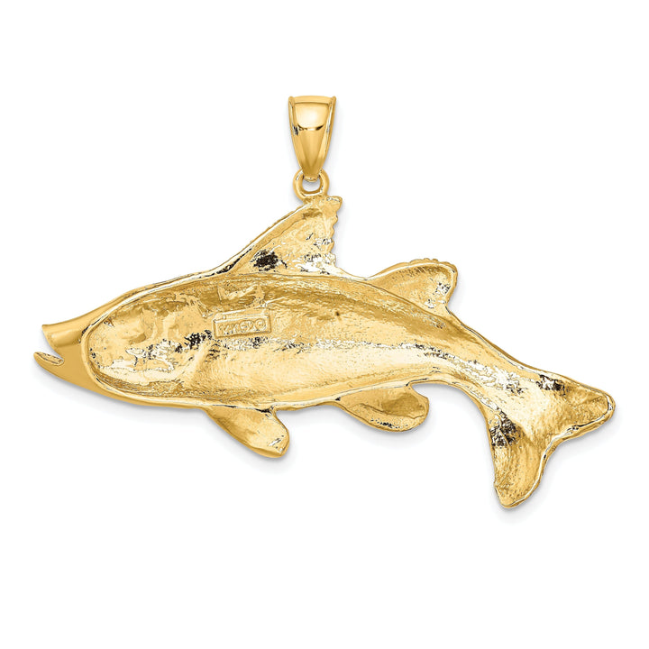 14K Yellow Gold Textured Polished Finish 2-Dimensional Red Fish Charm Pendant