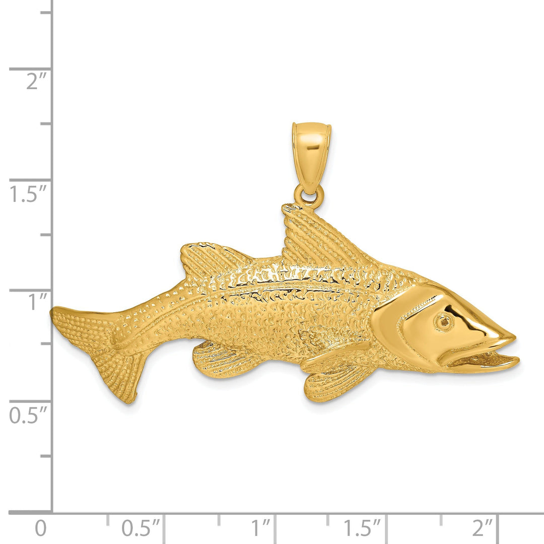 14K Yellow Gold Textured Polished Finish 2-Dimensional Red Fish Charm Pendant