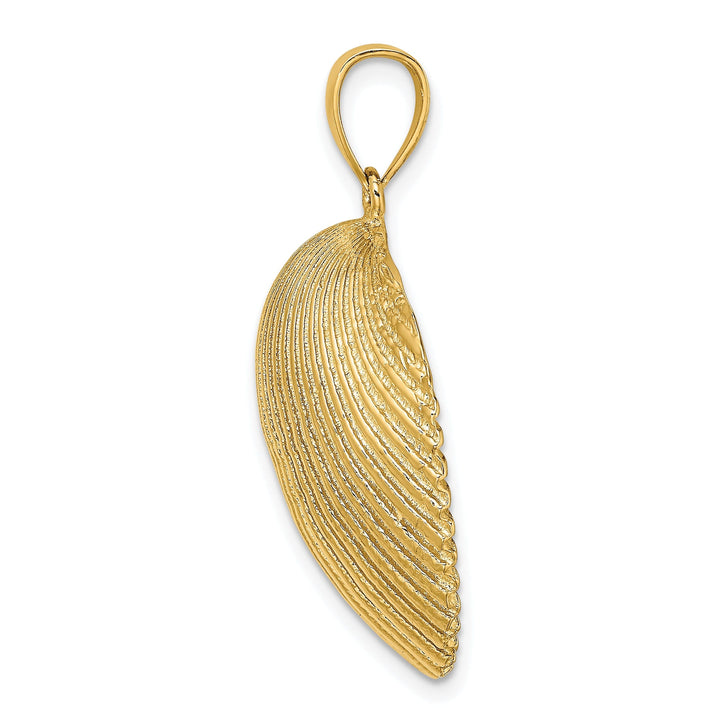 14K Yellow Gold Textured Polished Finish Scallop Shell Charm Pendant