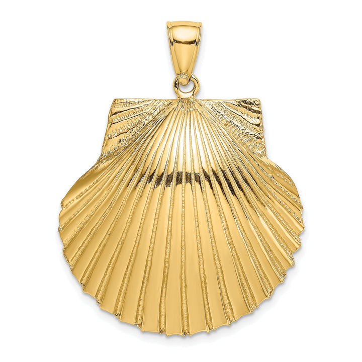 14K Yellow Gold 3-Dimensional Polished Textured Finish Scallop Sea Shell Charm Pendant