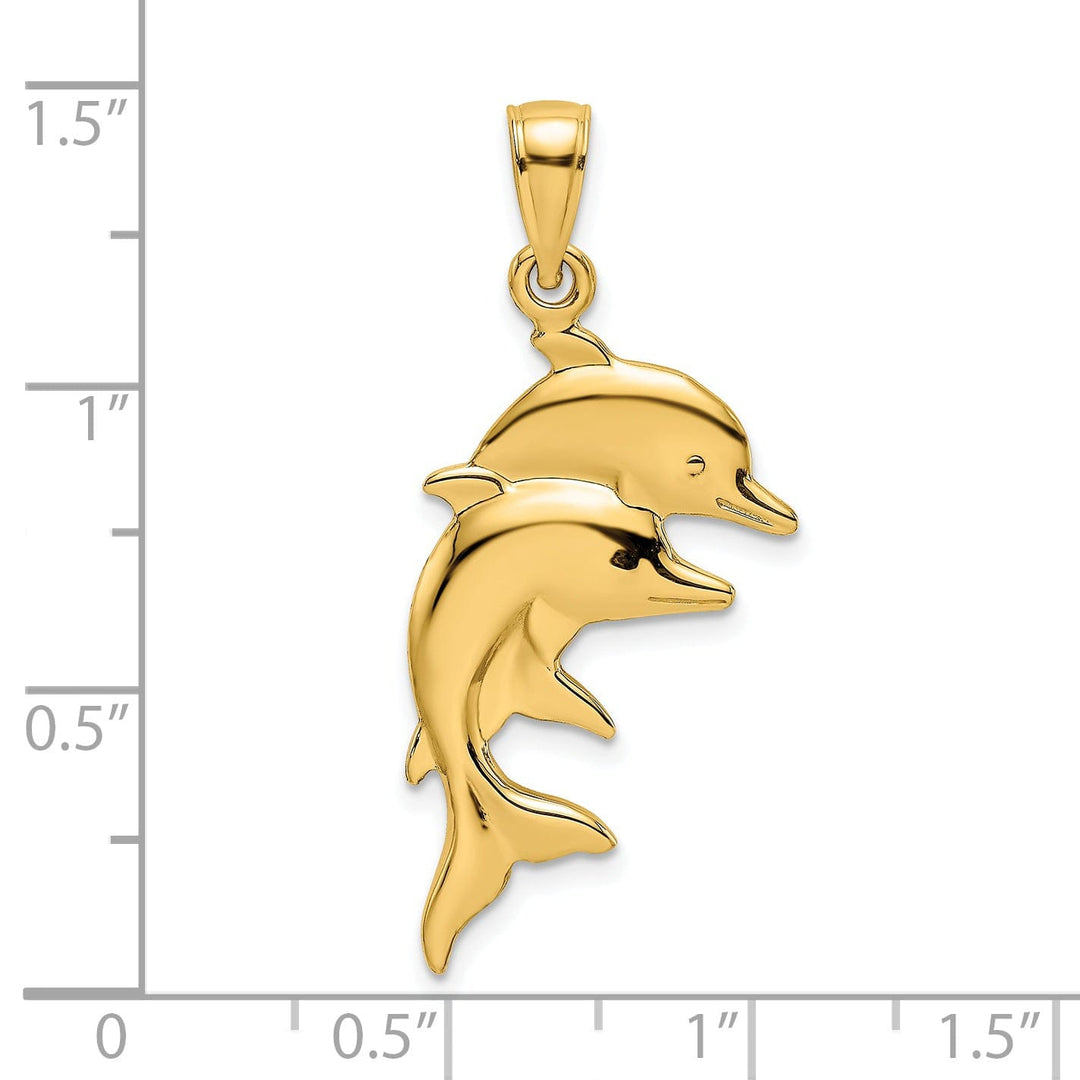 14K Yellow Gold 2-D Polished Dolphins Design Pendant