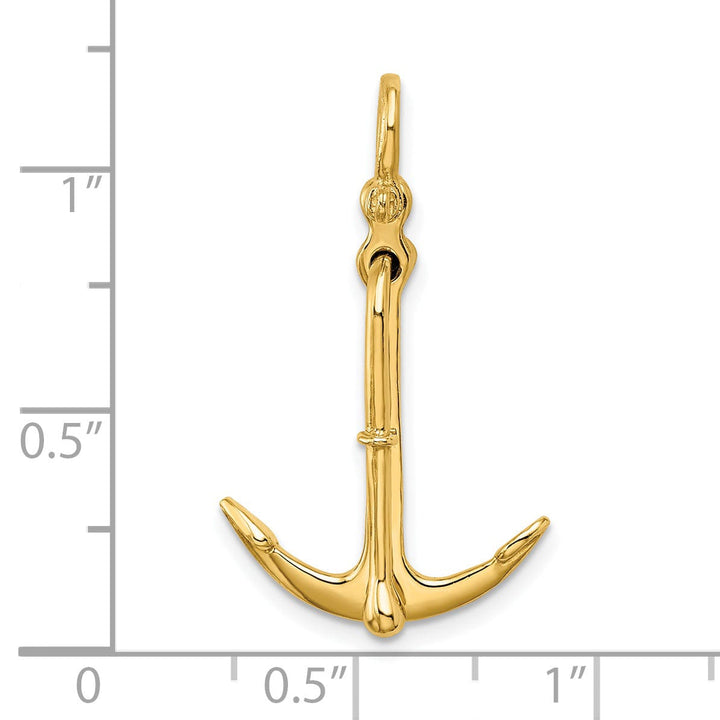 14K Yellow Gold 3-Dimensional Polished Finished Anchor 2-Piece Moveable Charm Pendant