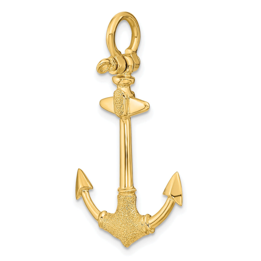 14K Yellow Gold 3-Dimensional Texture Polished Finish Anchor Charm Pendant