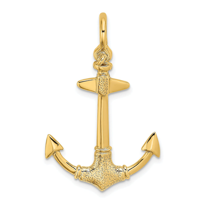 14K Yellow Gold 3-Dimensional Texture Polished Finish Anchor Charm Pendant