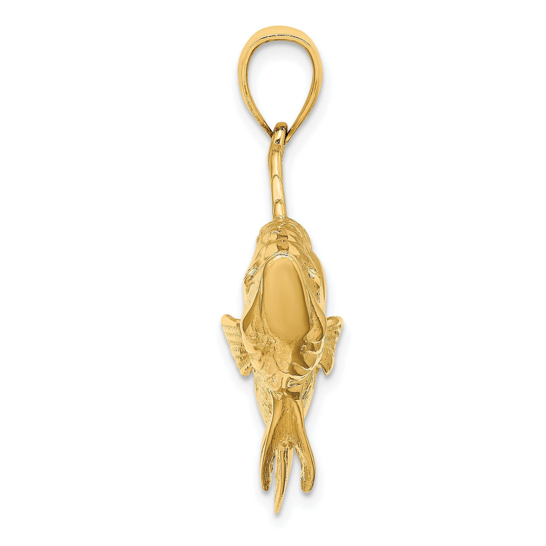 14K Yellow Gold Polished Textured Finish 3D Tarpon Fish Charm Pendant