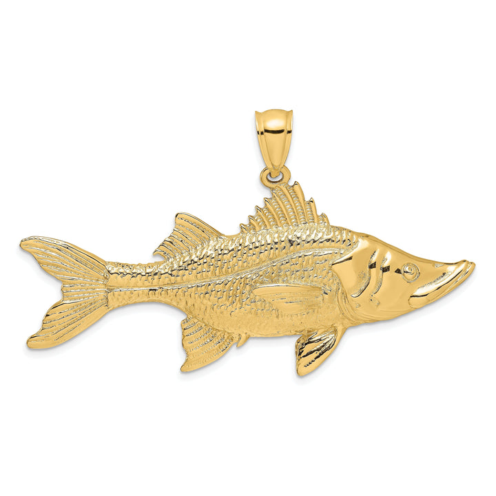 14K Yellow Gold Polished Textured Finish 3D Tarpon Fish Charm Pendant