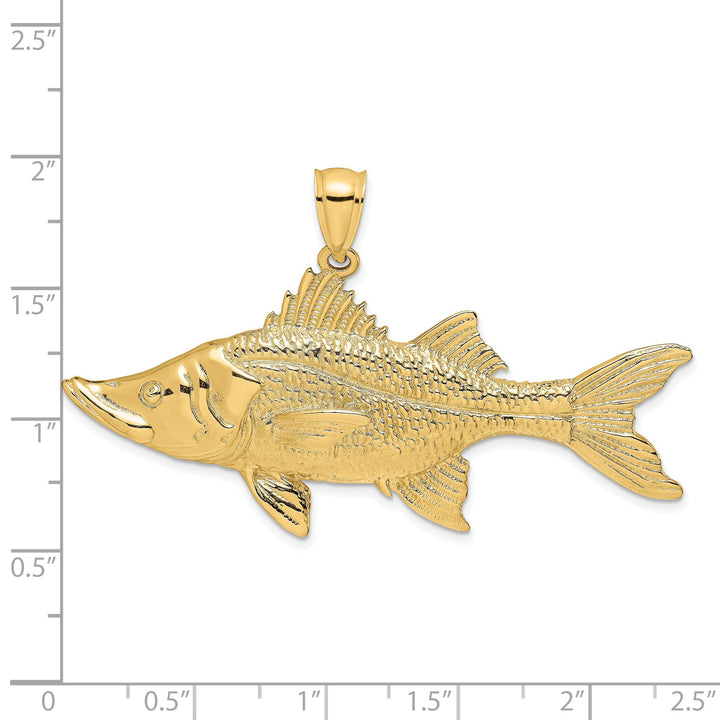 14K Yellow Gold Polished Textured Finish 3D Tarpon Fish Charm Pendant