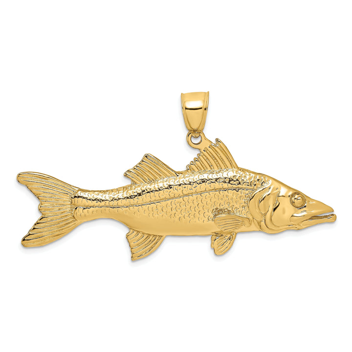 14K Yellow Gold Polished Textured Finish 3-Dimensional Snook Fish Charm Pendant