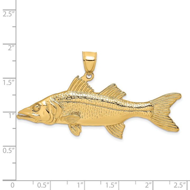 14K Yellow Gold Polished Textured Finish 3-Dimensional Snook Fish Charm Pendant