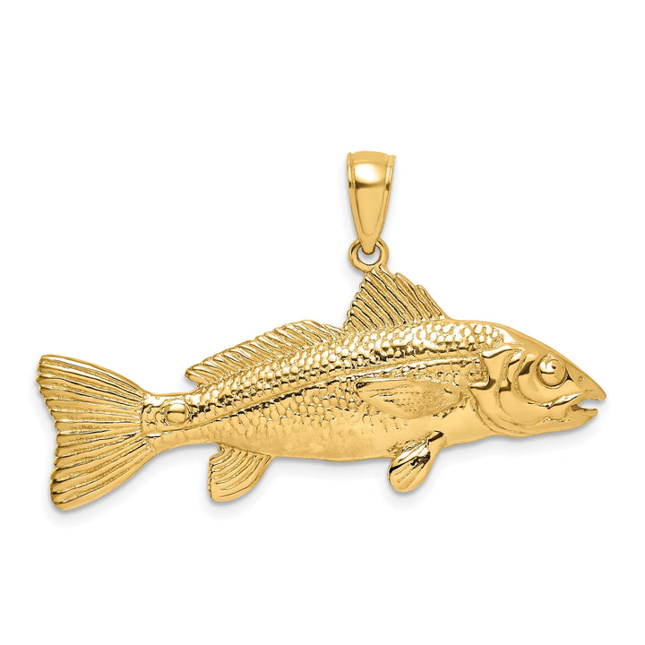 14K Yellow Gold Textured Polished Finish 3-Dimensional Red Fish Charm Pendant