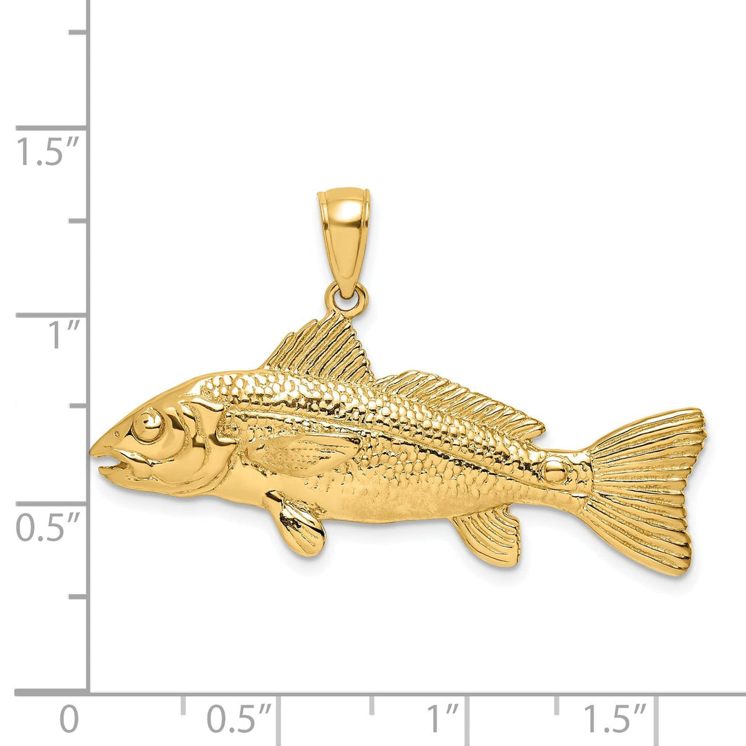 14K Yellow Gold Textured Polished Finish 3-Dimensional Red Fish Charm Pendant