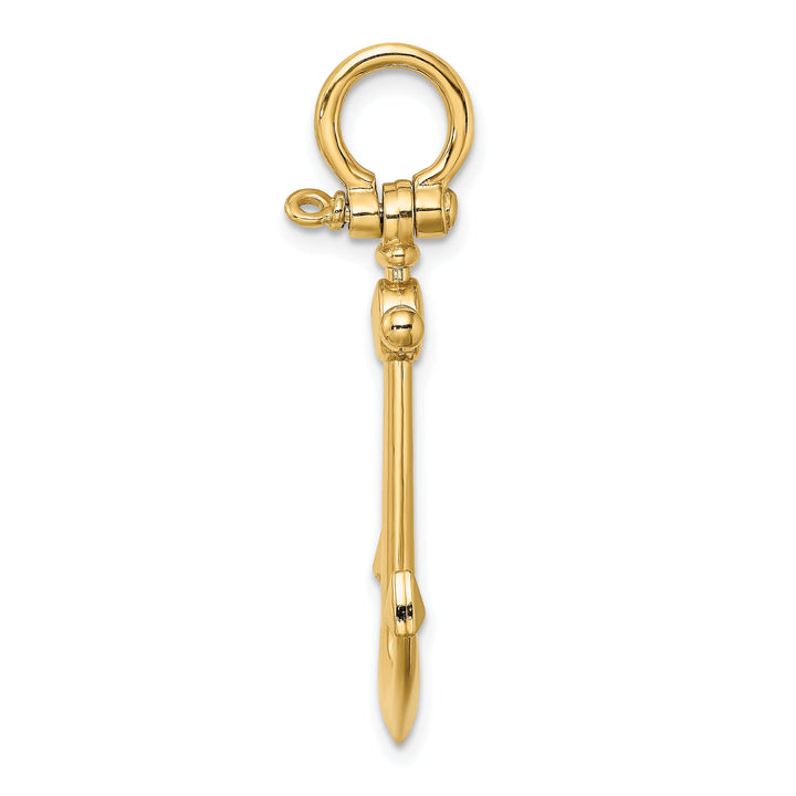 14K Yellow Gold Polished Finish 3-Dimensional Anchor with Shackle Bail Charm Pendant