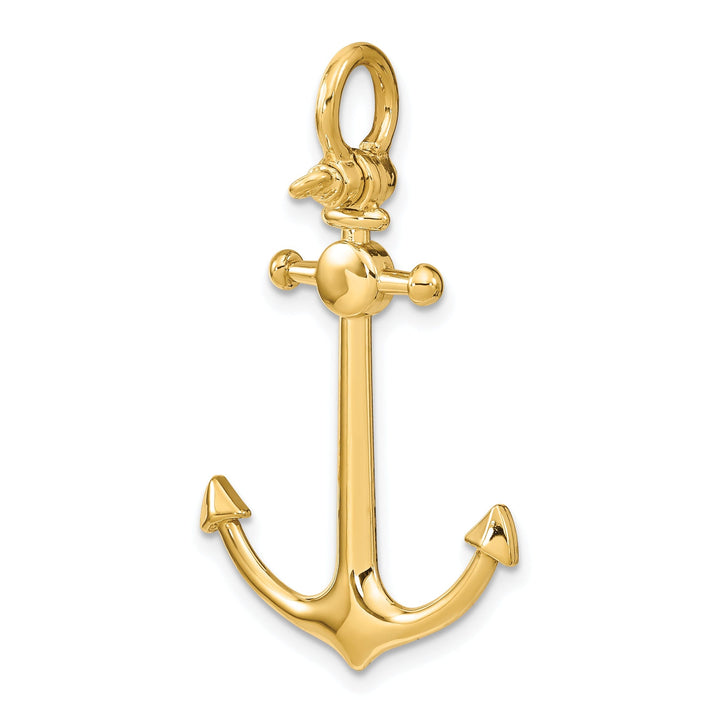 14K Yellow Gold Polished Finish 3-Dimensional Anchor with Shackle Bail Charm Pendant